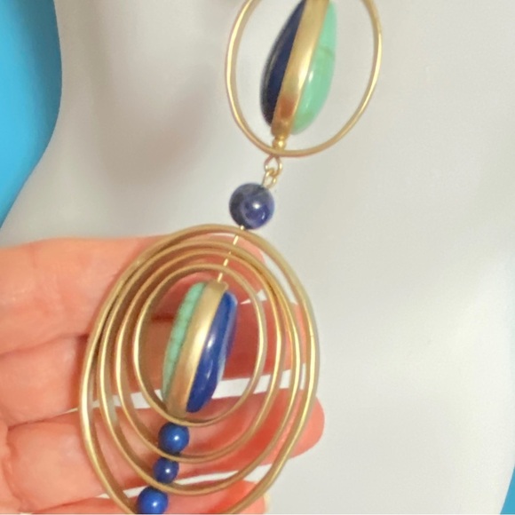 CHICO'S Long Turquoise Blue Gold Tone Long Necklace - Picture 7 of 7